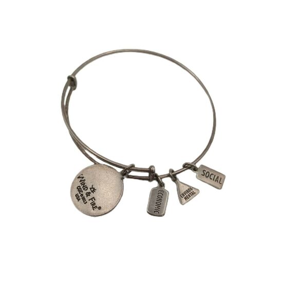 ✨ Wind & Fire Cross Fleur-De-Lis Bangle | Silver Tone Adjustable USA Charm - Picture 9 of 12